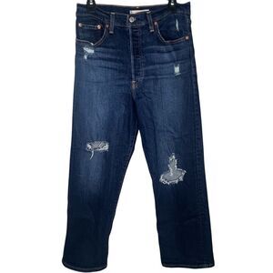 Levi’s Ribcage Straight Ankle Distressed Dark Blue Wash Women’s Jeans Sz 30